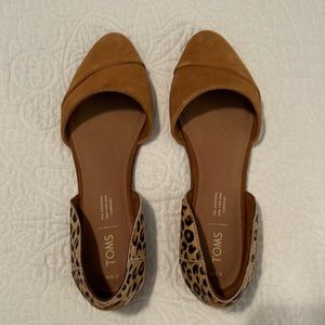 TOMS Carmel Brown Suede/Leopard Pattern Cow Hair Jutti D'Orsay Flats (size 8.5)